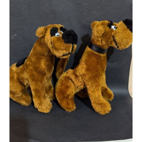 Vintage Brown Great Dane Plush Dog stuffed animal Toys Set Of 2  9" - Picture 1 of 7